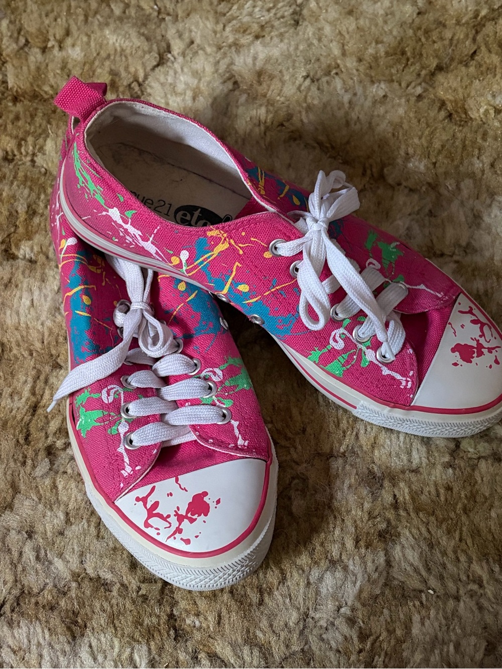 Rue21 Hot Pink Canvas Sneakers with Multicolor Paint Splatter